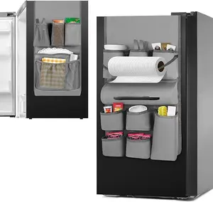 Mini Fridge Organizer with 14 Pockets Dorm Essentials Dust Cover for Household Refrigerators Mini Fridge Hanging Caddy Organizer Storage Bag for Kitchen Dorm Office Home School