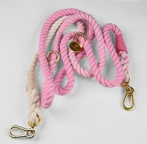 Beyond Par Pale Pink Cotton Rope Dog Leash with Pale Gold Clips and Loop
