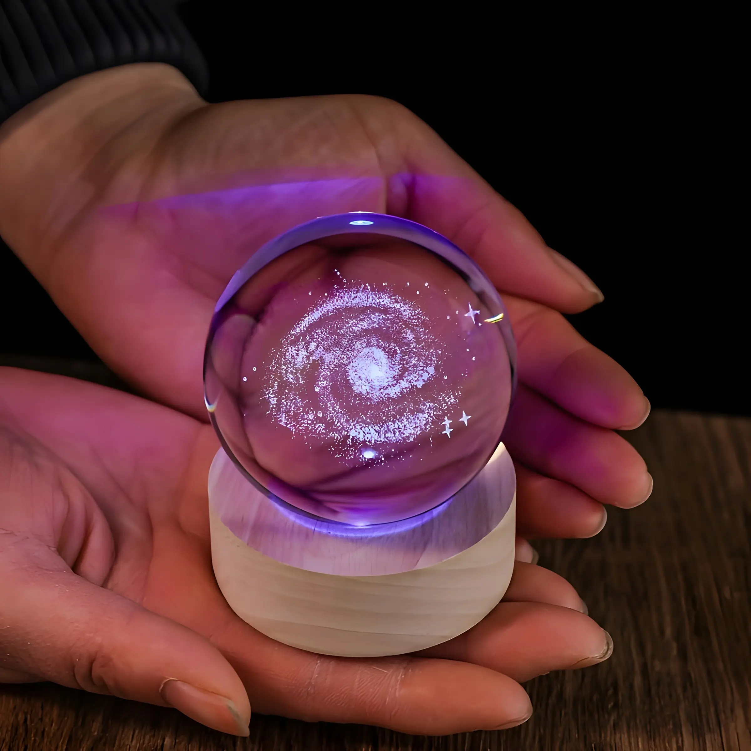 3D Galaxy Crystal Ball with Colorful LED Base, Glowing LED Lights, Astronomical Universe Planet Science Space Theme Night Light, Home Bedroom Decor Gift