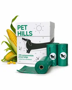 Pet Hills Heavy Duty Compostable Dog Poop Bags – 270 Count, Extra Thick 20 Micron, Leakproof & Unscented, Fits All Dispensers, Plant-Based Cornstarch, TÜV OK Compost HOME Certified