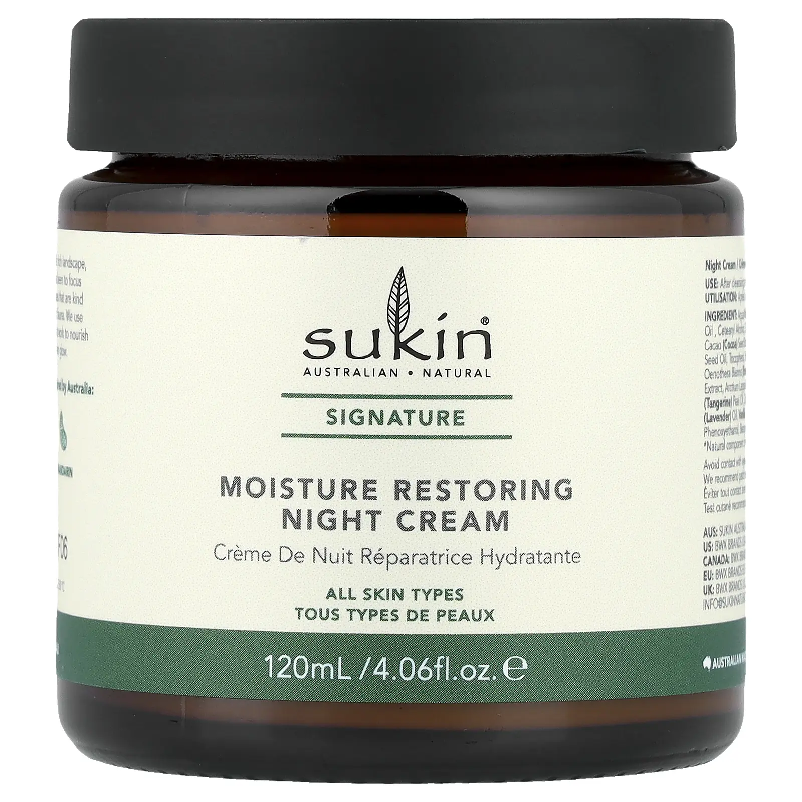 Sukin Moisture Restoring Night Cream, All Skin Types, 4.06 fl oz (120 ml)
