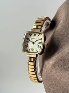 Women's Square Roman Numeral Elastic Band Watch, Elegant Square Dial Wristwatch, Vintage Design Quartz Watch, Casual Style, Perfect Gift for Women and Girls