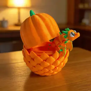 3D Printed Cute Pumpkin Dragon + Egg Model, Plastic Desktop Decoration Sculpture, Festive Gift, Adorable Desk Ornament, Decorative Figurine