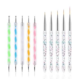 Nail Dotting Tools 10 Pcs Kit, 5 Pcs Double-end Nail Dotting tools and 5 Pcs Nail Art Liner Brushes, Nail Art Design Tools