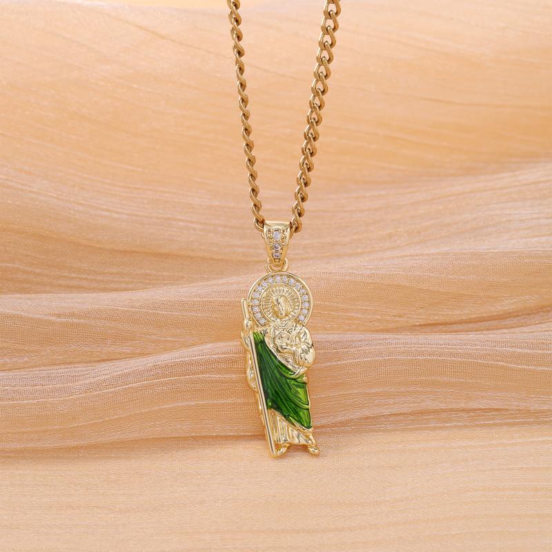 San Judas Tadeo Chain Jesus Necklace Builder Necklace Joye Riade San Juda Saint Jude Rhinestone Cross San Juda