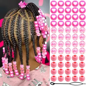 60 count  Heart Hair Beads for Braids Round Beads for  Hair Colorful Small Pony Beaded Loc  Girls Dreadlock Beads Braid Clips Accessories