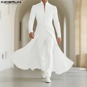 INCERUN Men's Slim-Fit Longline Windbreaker for Fashion, Parties, Stage, Weddings & Upscale Events