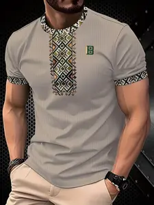 Men's Casual Sporty 3D Printed Ethnic Pattern T-Shirt, Breathable Round Neck, Summer Top, Cool Gift, Artistic Fashion, Casual Activewear