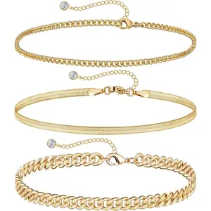 Luxury Gift Set: 14K Gold Plated Ankle Bracelets for Women, Waterproof & Hypoallergenic Cuban Link Chain, Non-Tarnish Layered Jewelry
