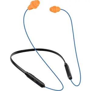 Noise Reduction  Neckband Headphones with Qualcomm aptX , 27dB NRR, CVC Noise Cancelling Mic & Controls and 20H Playtime for Work Safety OSHA Compliant - Blue Wire Orange Earbuds