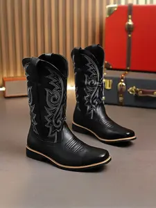 Men's Fashion Versatile Boots, Outdoor High-Top Artificial Leather Rubber Boots, Western Cowboy Boots, Chelsea Boots with Jeans, Footwear