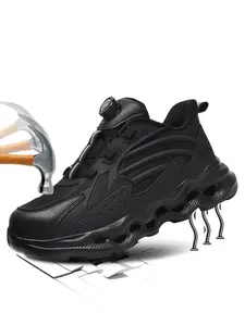 Men's Safety Work Shoes, Strapless Knob Design, Anti-Puncture Steel Toe, Breathable Mesh, Outdoor Sports, Walking Shoes, Sizes 39-47