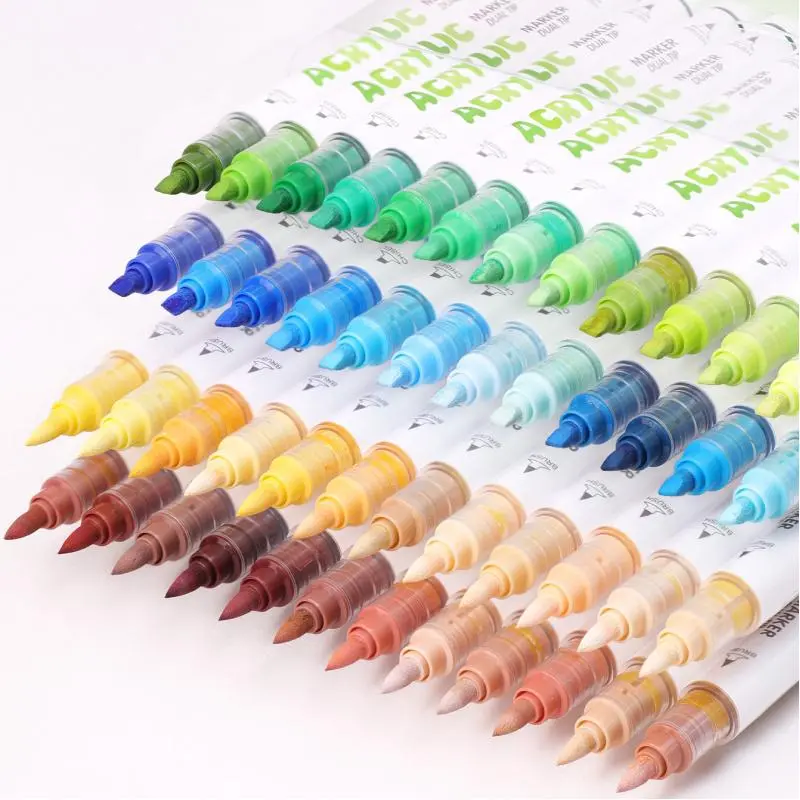 Acrylic Paint Marker Pen, Art Markers Pen, 12/24/36/48pcs Dual Tip Brush & Chisel Tip Acrylic Paint Pen, Art Supplies for Rock Painting, Ceramic, Wood, Canvas, Glass, Stone, Fabric, Double Tipped Markers, Acrylic Marker Set
