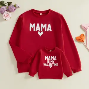 Mommy and Me Matching Outfits Family Costume Cute Letter Heart Print Sweatshirt Valentine's Day Mother Baby Long Sleeve Pullover Tops Fall Spring Clothes
