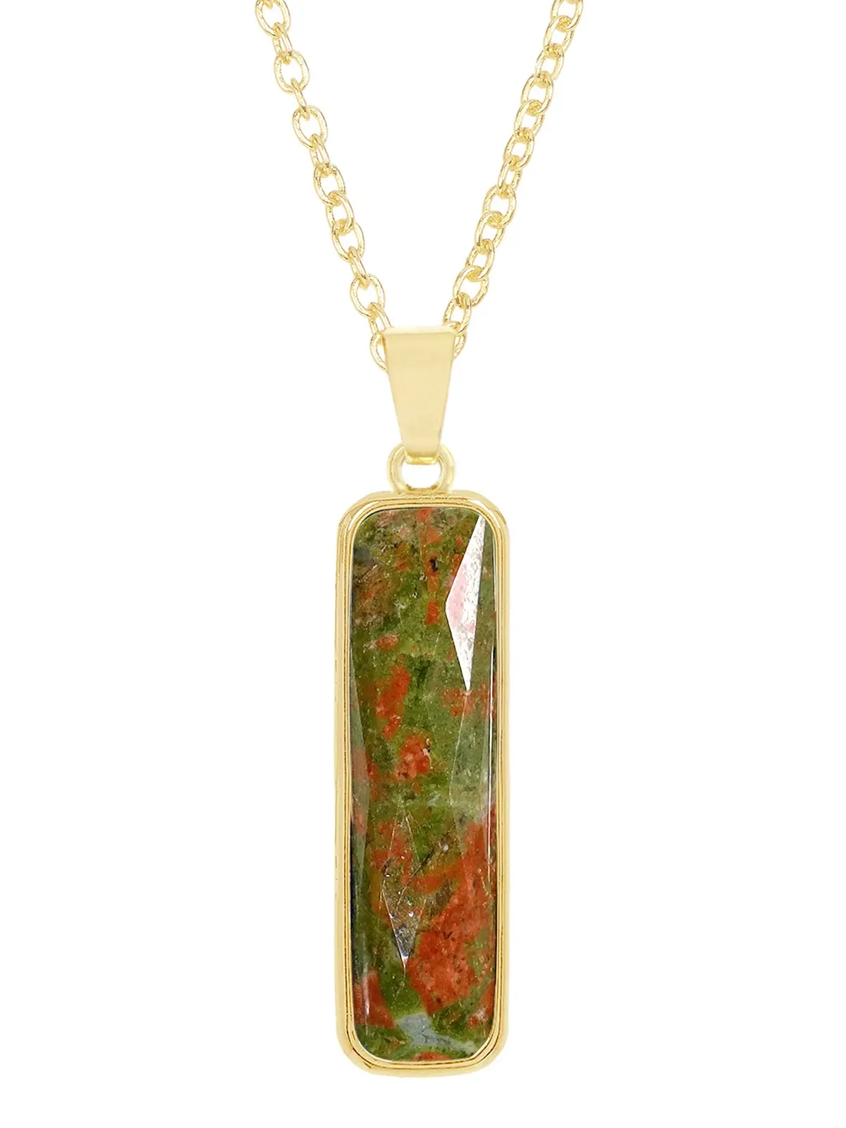 Unakite Rectangle Pendant Necklace, Natural Gemstone Jewelry For Women Gift, Fashion Jewelry, Gift For Her