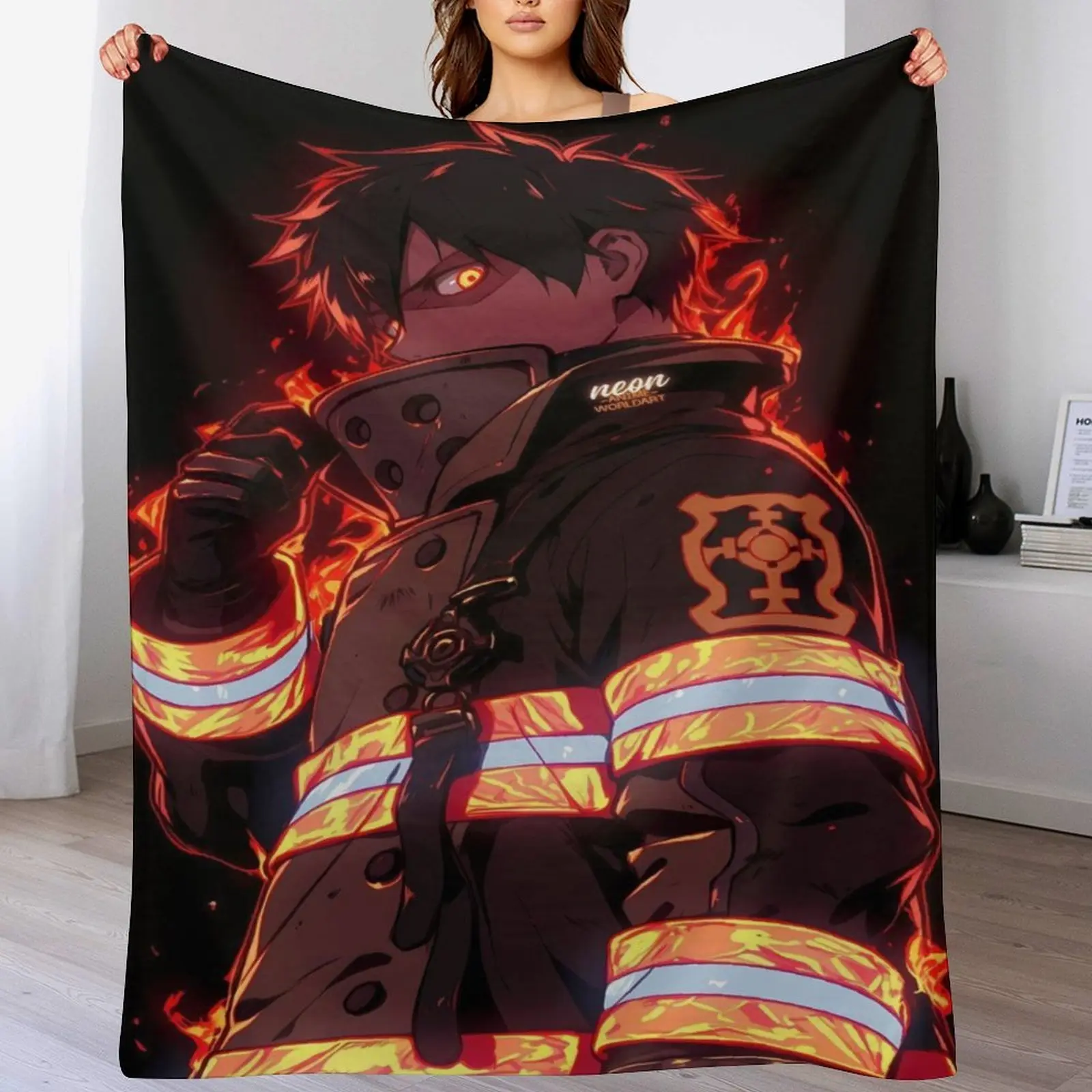 Anime Fire Force Shinra Kusakabe Soft Portable Fleece Throw Blanket - Cozy Warm Indoor/Outdoor Use, Enen no Shouboutai Firefighter Hanging Home Supply, Stylish Room Decor, Cozy Warmth