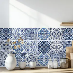 Bohemian 24pcs 4x4 inch Self Adhesive Vinyl Wall Stickers for Kitchen Bathroom Stair Decor Peel and Stick Easy Application