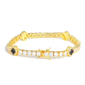 Loveden 4mm Moissanite Tennis Bracelets For Men Women s925 Silver Silver Fashion Four-leaf Clover Chain Men'Bracelet Fine Jewelry Rosie'selection.