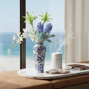 Blue and White Floral Ceramic Vase, Decorative flower vase, Retro Slender Body Design, Decor for Living Room, Dining Table & Entryway, Ideal for Fresh/Dried Flowers, Perfect for Weddings, Home Decor & Gifting, Adds Charm to Any Space