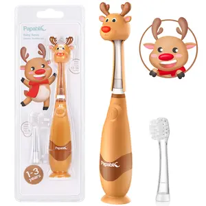 Papablic Ruby Toddler Sonic Toothbrush 1-3Y with Smart LED Timer & Reindeer Cover 2 Brush Heads Dentist Approved Dental Cleaner for Kids