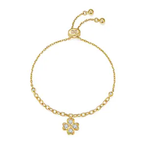 MINDDHA 14K Gold Plated Clover Charm Bracelet for Women Adjustable Slider Cubic Zirconia Eco-Friendly Hypoallergenic Gift for Any Occasion
