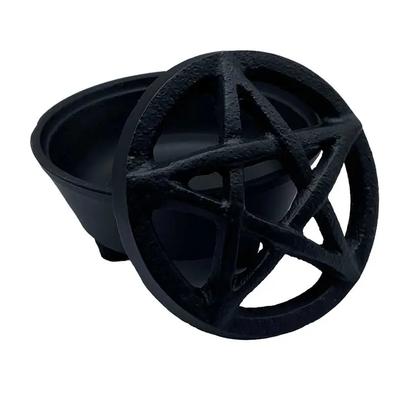 Pentagram Cast Iron Cauldron 3¼ Inch — Small Wicca Altar Smudge Bowl