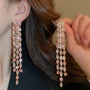 Original light luxury fashion diamond-encrusted tassel earrings