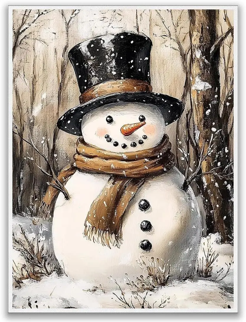 Vintage Christmas Wall Art, Cute Snowman Poster, Holiday Wall Decor, Winter Xmas Pictures for Home, Dorm Room Decoration