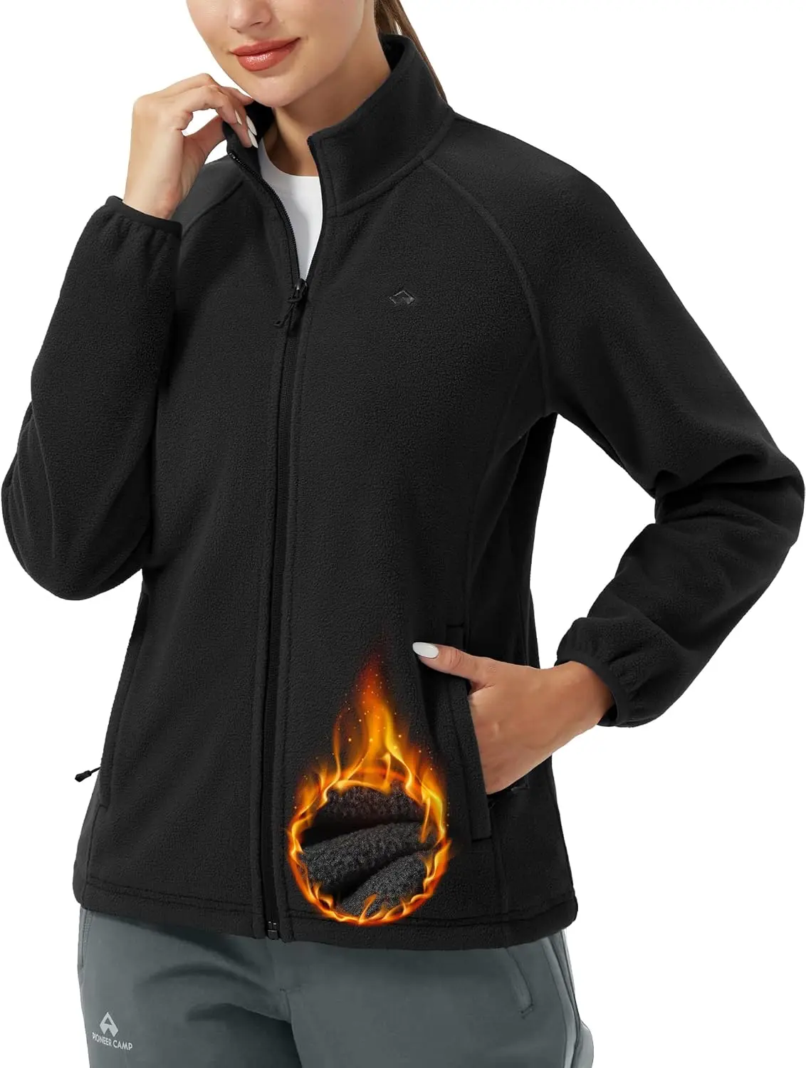 Pioneer Camp Women's Lightweight Fleece Jacket Full Zip Polar Soft Warm Winter Coat Antistatic Outwear with Zipper Pockets