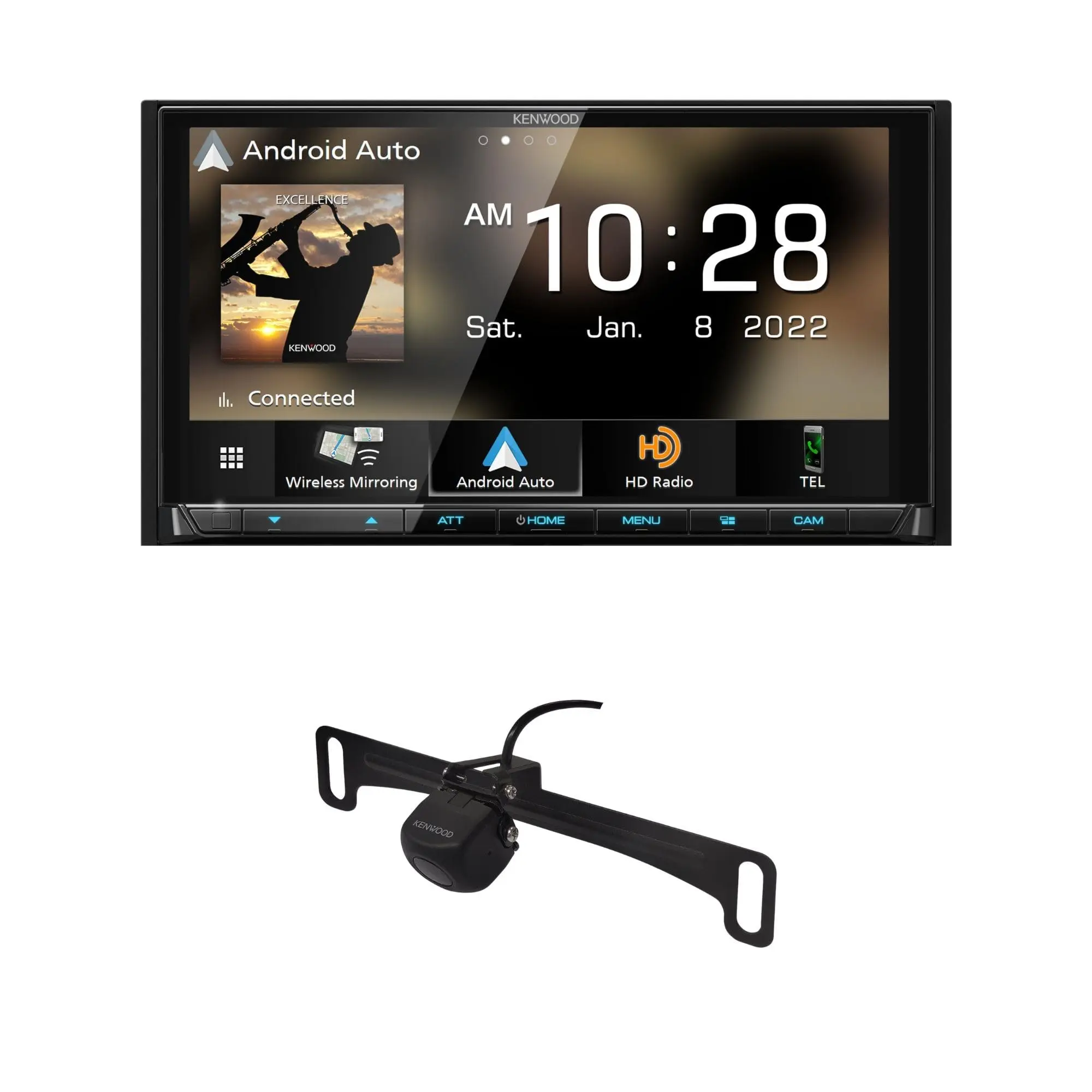 Kenwood eXcelon DMX958XR 6.8″ Digital Multimedia Receiver with Wireless CarPlay, Android Auto, HD Radio + CMOS-240U HD Backup Camera Bundle
