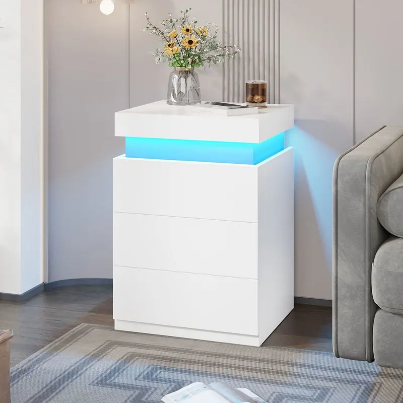Sikaic Modern Nightstand with Charging Station & LED