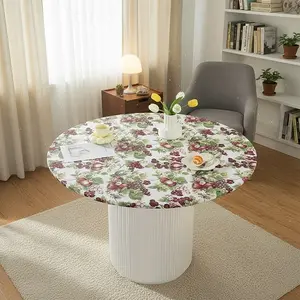 Round Grape Print Vinyl Tablecloth, Waterproof Oil-Resistant Easy Clean, Non-Slip Rubber Bands, Ideal for Indoor Outdoor Events