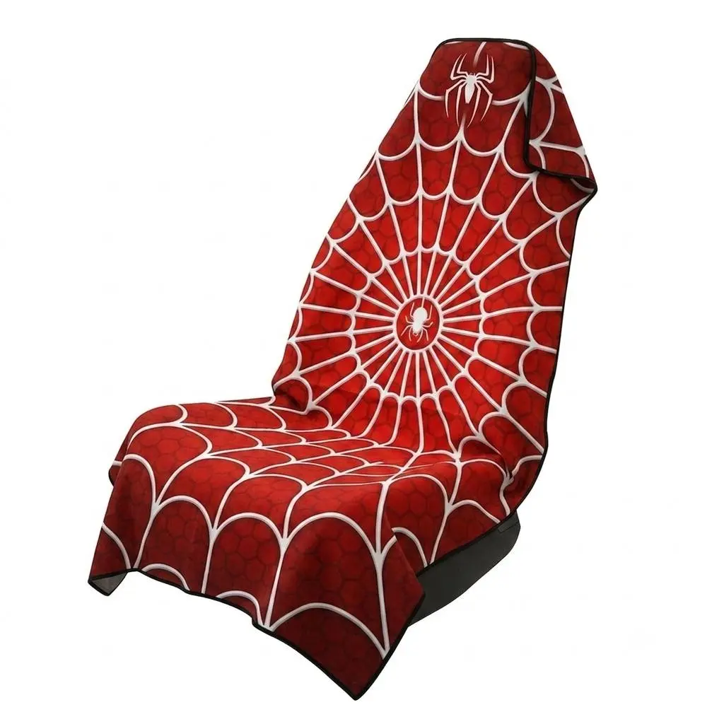 Car Seat Cover - Spider Web Graphic Seat Towel Blanket - Red & Blue Pop Art Universal Fit Auto Seat Protector Cushion Decor
