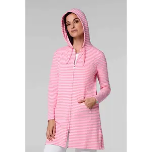 Women's Cabana Long Zip-Up Hoodie | Flamingo Pink/White Stripe