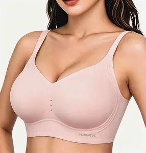 Women's Minimalist Wireless Seamless Jelly T-Shirt Bra Tops - Full Coverage, Push Up, Smooth, Wings, Soft Breathable V-Neck, Adjustable Straps, Basic Everyday Wear, Pink outdoorfun