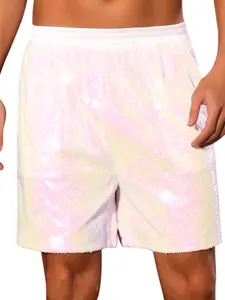 INSPIRE CHIC Green Sequins Shorts for Men's Elastic Waist Sparkly Party Club Wear Glitter Short Pants