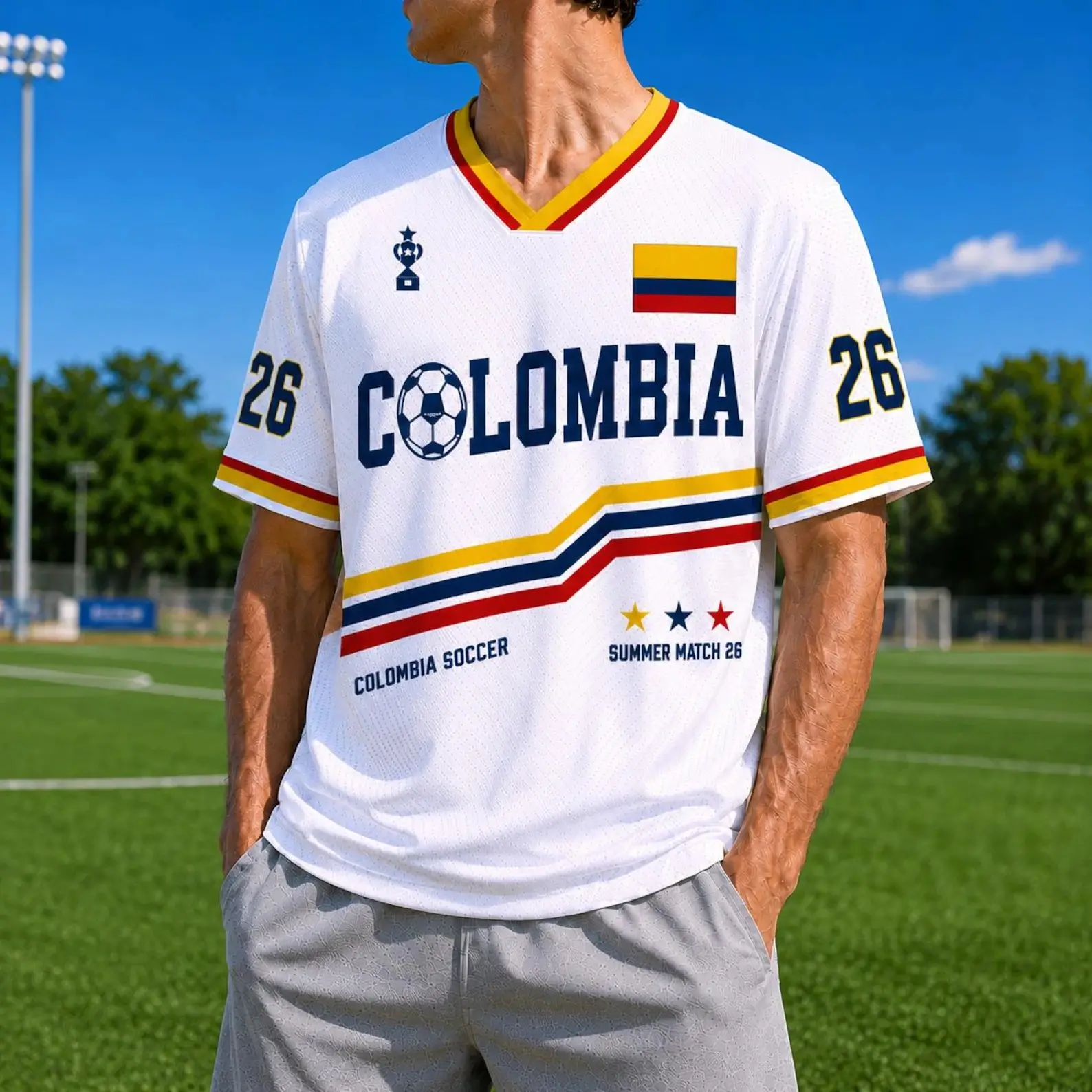 Colombia National Shirt (2026 W.C. Game Day Series) Full Size – Bold Embroidered Badge, Fe atherlight Ventilated Weave, Stay-Cool Comfort, Everyday Wearable Fit