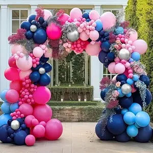 Navy Blue Pink Balloon Garland Double Stuffed Dark Blue Hot Pink Balloons Pastel Pink Blue Balloon Arch Kit Metallic Silver Balloons For Birthday Gender Reveal Anniversary Baby Shower Party Decor