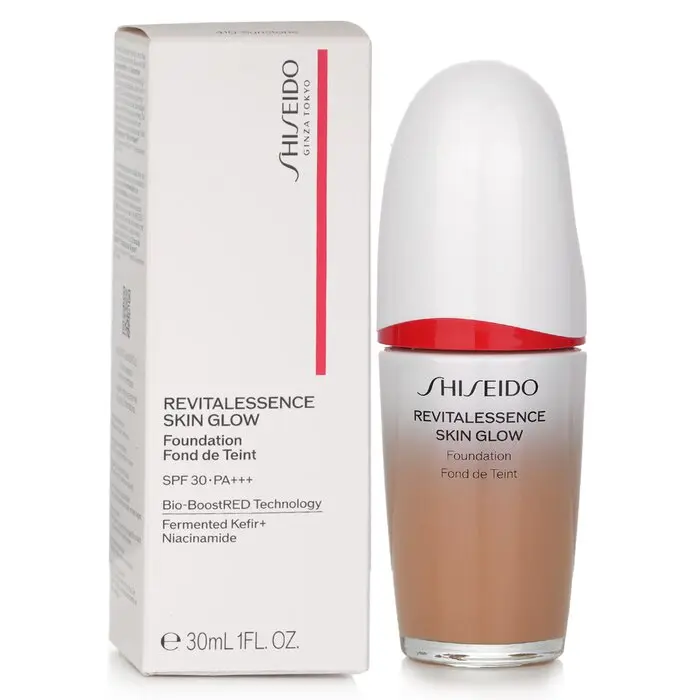 SHISEIDO Revitalessence Skin Glow Foundation - SPF 30, #410 Sunstone, Lightweight, Smooth, All Skin Types, Full Coverage Makeup, Flawless Foundation, Highlighting Foundation