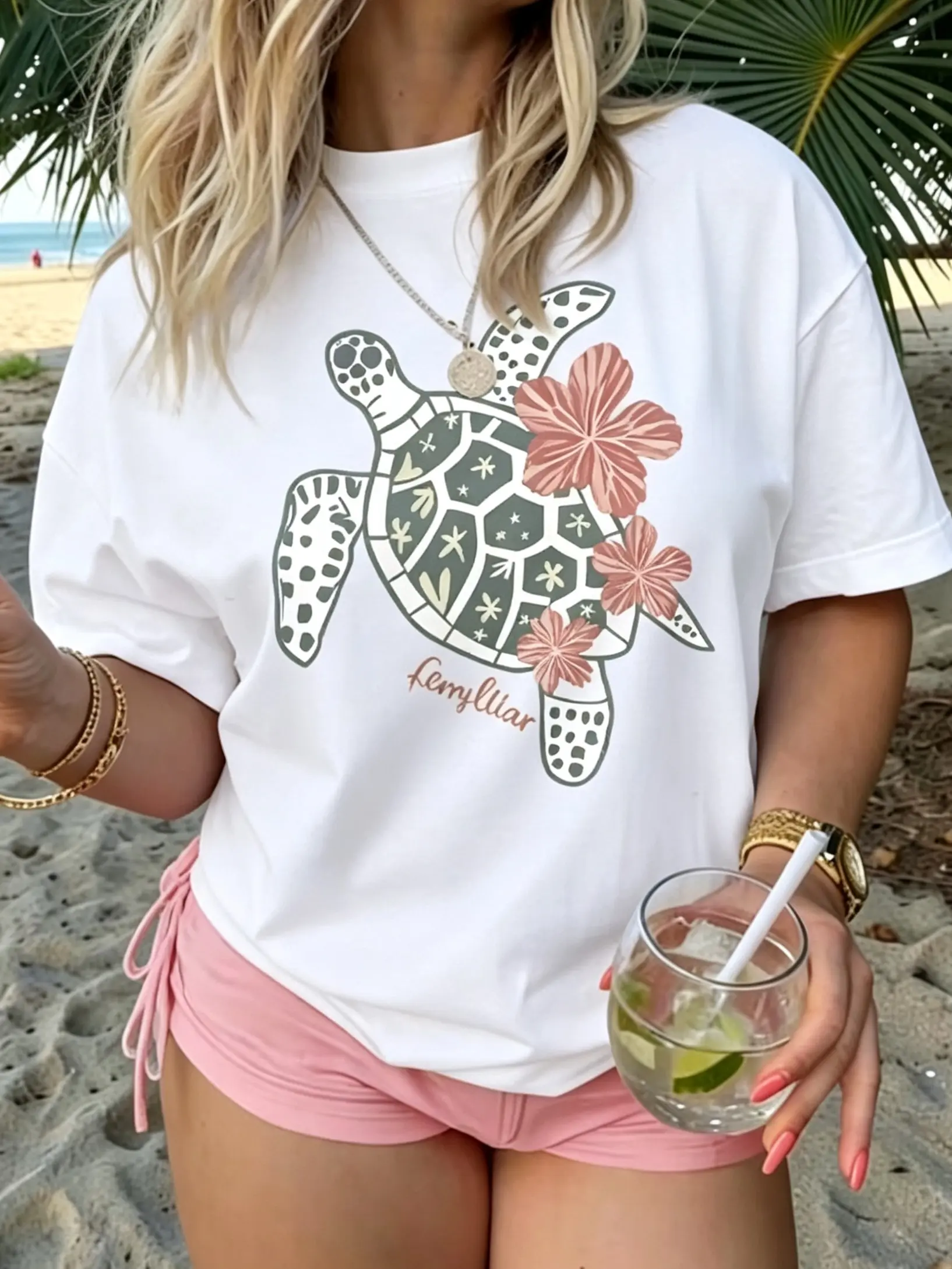 Women'S Casual Short-Sleeve T-Shirt Featuring a Turtle Floral Print, a Perfect Gift for Marine Life Enthusiasts, Ideal for Summer Beach Outings, with a Regular Fit And Round Neckline, Suitable for Spring And Summer Wear