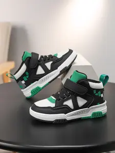 Boys Girls High-Top Sneakers, PU Leather Mid Top Shoes, Trendy Trainers, Cuban Heel Design, All Season Fashion Footwear for Kids & Youth