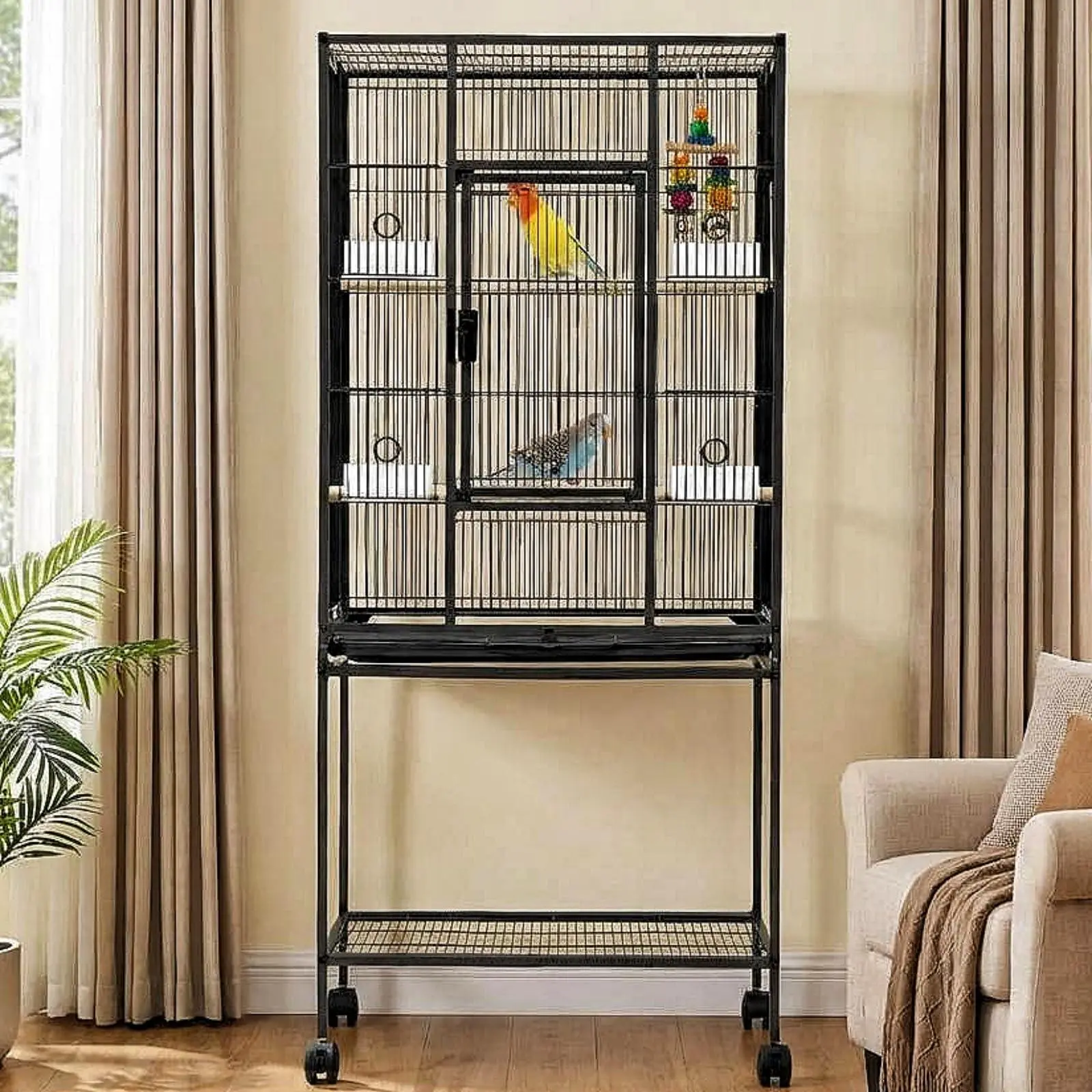 54" H Large Bird Cage, Bird Cage with Rolling Storage Stands, Feed Bowls, Wide Tall Parrot Cage for Parakeets, Conures, Cockatiel, Cockatoo