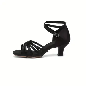 [Breathable Dance Shoes] 5-Strap Women's Latin Dance Shoes | Breathable Fabric Upper, Non-Slip Rubber Sole, Mid-Heel Open-Toe Design for Ballroom, Cheerleading & Performance Shoes, All-Season Comfort, Secure Fit Footwear