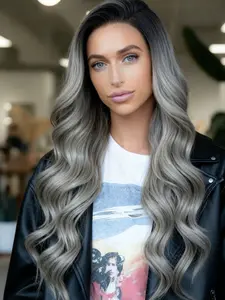 Gray Body Wave Synthetic Wig with HD Clear 13x4 Lace Front - Gray Natural Wave Texture, Pre-Plucked Glue-Free Heat-Resistant Fibers, Suitable for Christmas and Everyday Wear 24 Inches