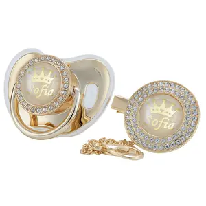 MIYOCAR Custom Rose Gold Baby Pacifier Set – Personalized Name & Bling Crown Clip | Perfect Baby Shower Gift