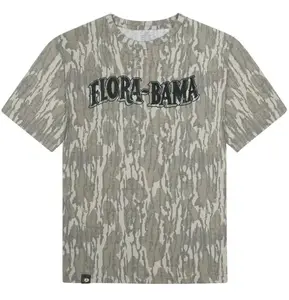 FLORA-BAMA Letter Printing Original Bottomland Pattern Mossy Oak Washed Out Camo Tee, Original Stretchy T-Shirt for Men Women, 3D Camo Style T-Shirt, Fanmade Design