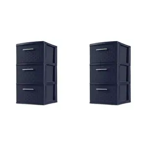 Sterilite Plastic 3 Drawer Weave Tower Blue Cove Set of 2