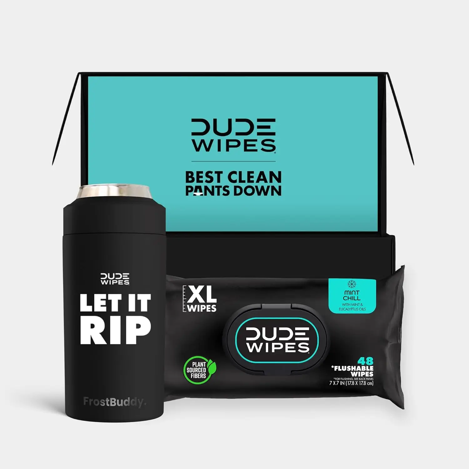 DUDE SUMMER KIT - DUDE Wipes + FrostBuddy Universal Can Cooler - 1 Pack, 48 Wipes - Mint Chill Extra-Large Flushable Wet Wipes