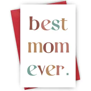 Best Mom Ever Greeting Card, Simple Letter Pattern Heartfelt Message Card for Mom, Grandma, Wife, Perfect Gift from Daughter or Son, Positive Custom Message Card