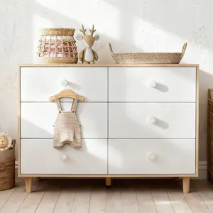 White Dresser for Bedroom, 6 Drawer Dressers with Solid Wood Legs, Baby Dresser for Nursery & Kids, Storage for Clothes and Baby Essentials
